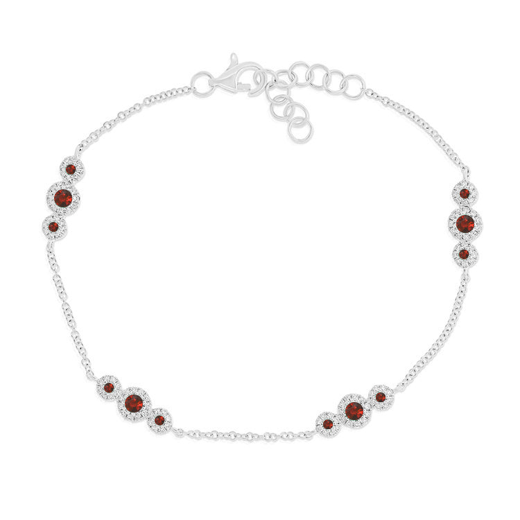 14K Gold Ruby & Diamond Chain Station Bracelet - White