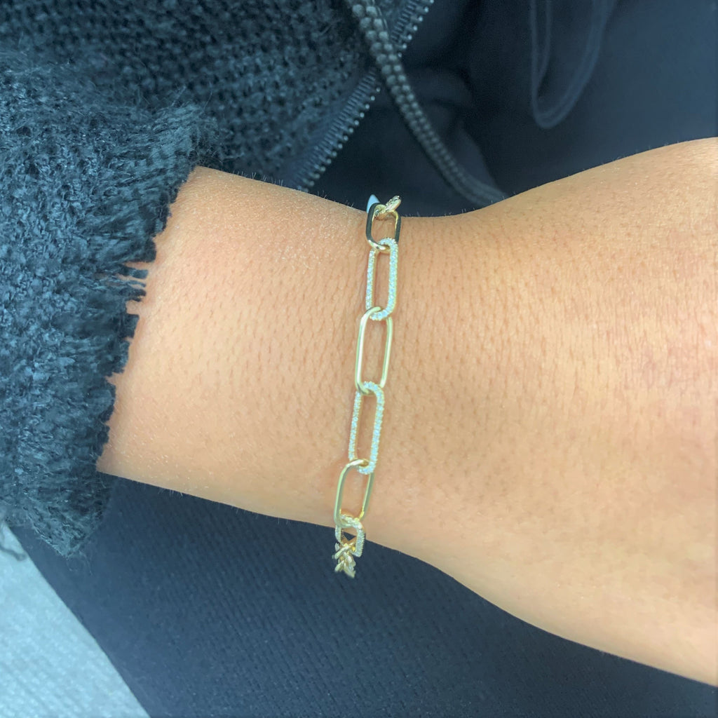 Diamond Paperclip Link Bracelet, 14K