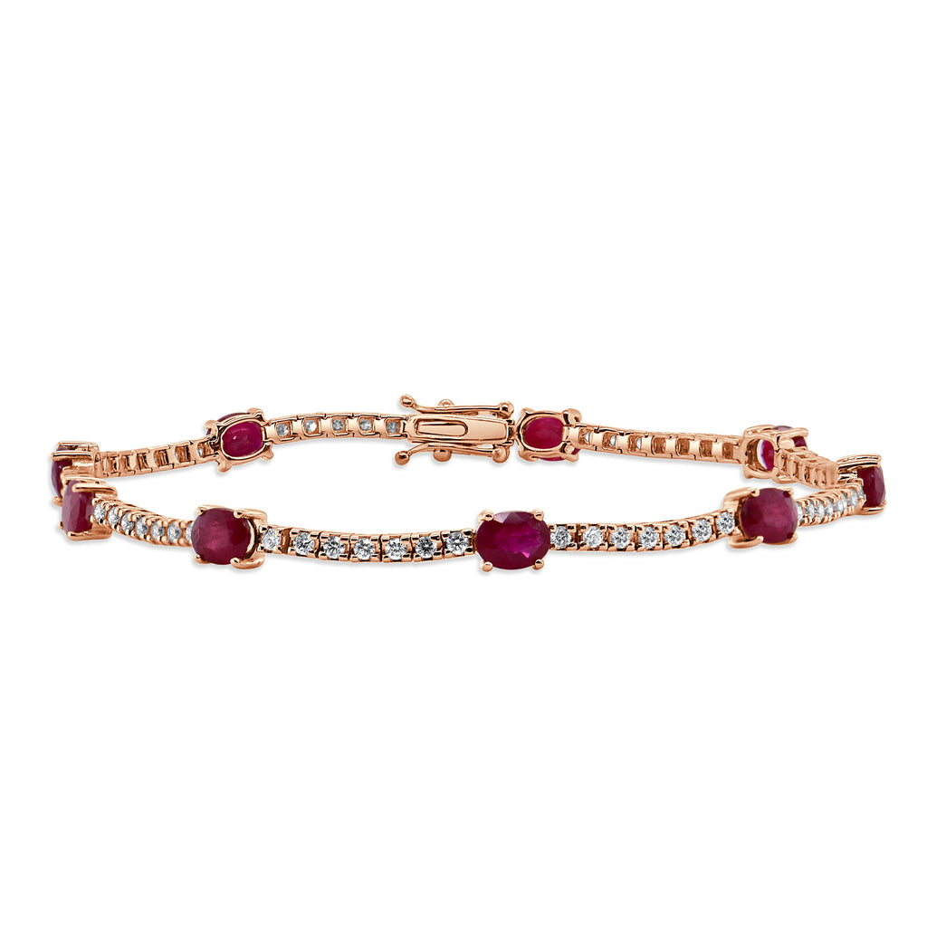 14K Gold Ruby & Diamond Station Tennis Bracelet - Rose