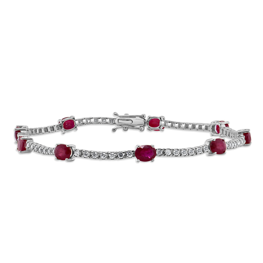 14K Gold Ruby & Diamond Station Tennis Bracelet - White