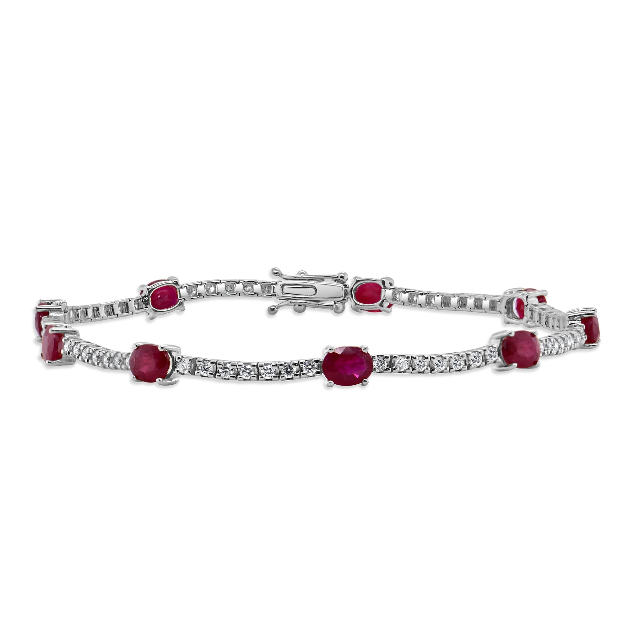 14K Gold Ruby & Diamond Station Tennis Bracelet - White