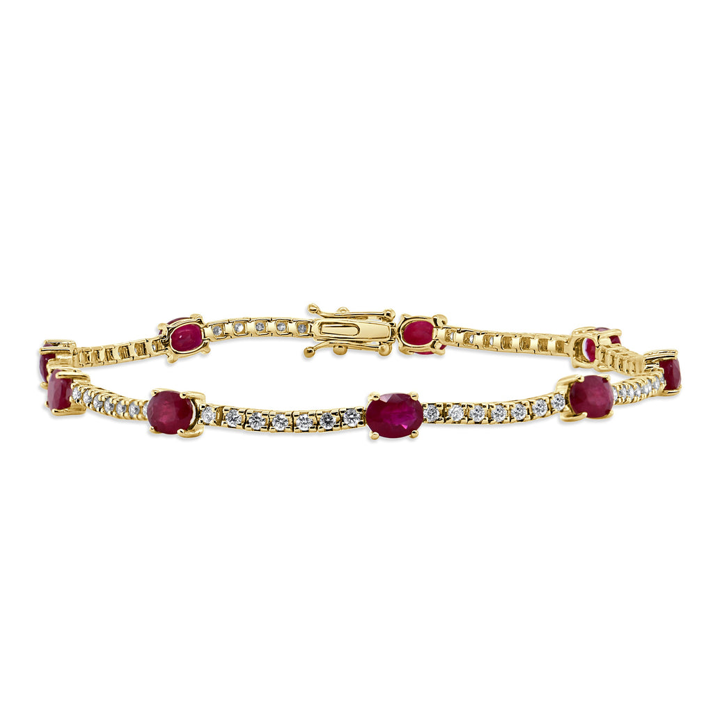 14K Gold Ruby & Diamond Station Tennis Bracelet - Yellow