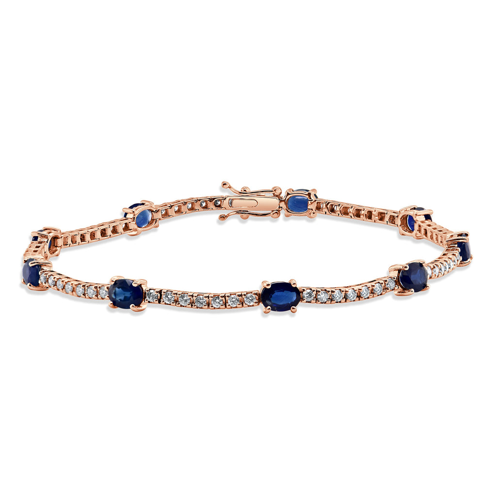 14K Gold Blue Sapphire & Diamond Station Tennis Bracelet - Rose