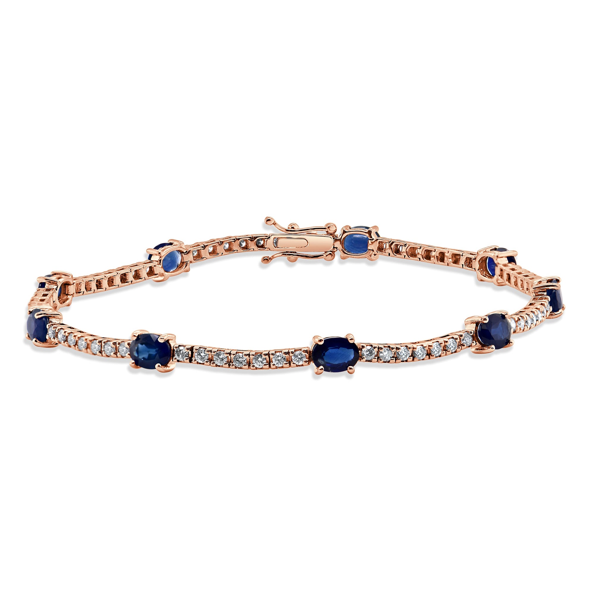 14K Gold Blue Sapphire & Diamond Station Tennis Bracelet - Rose