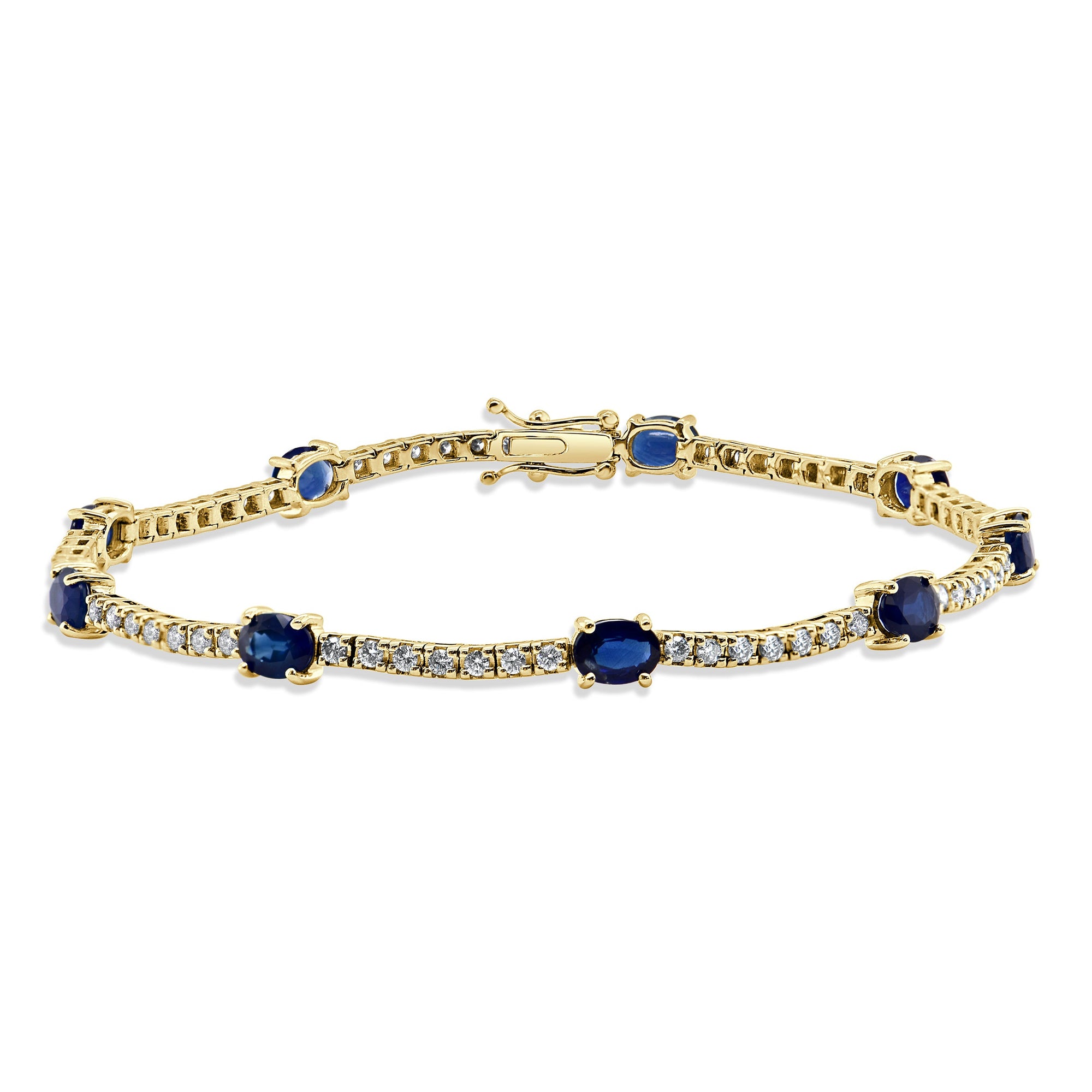14K Gold Blue Sapphire & Diamond Station Tennis Bracelet - Yellow