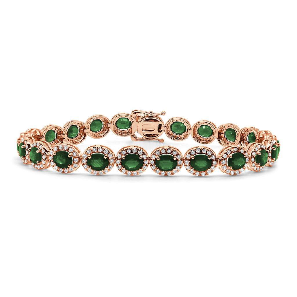 14K Gold Emerald & Diamond Tennis Bracelet - Rose