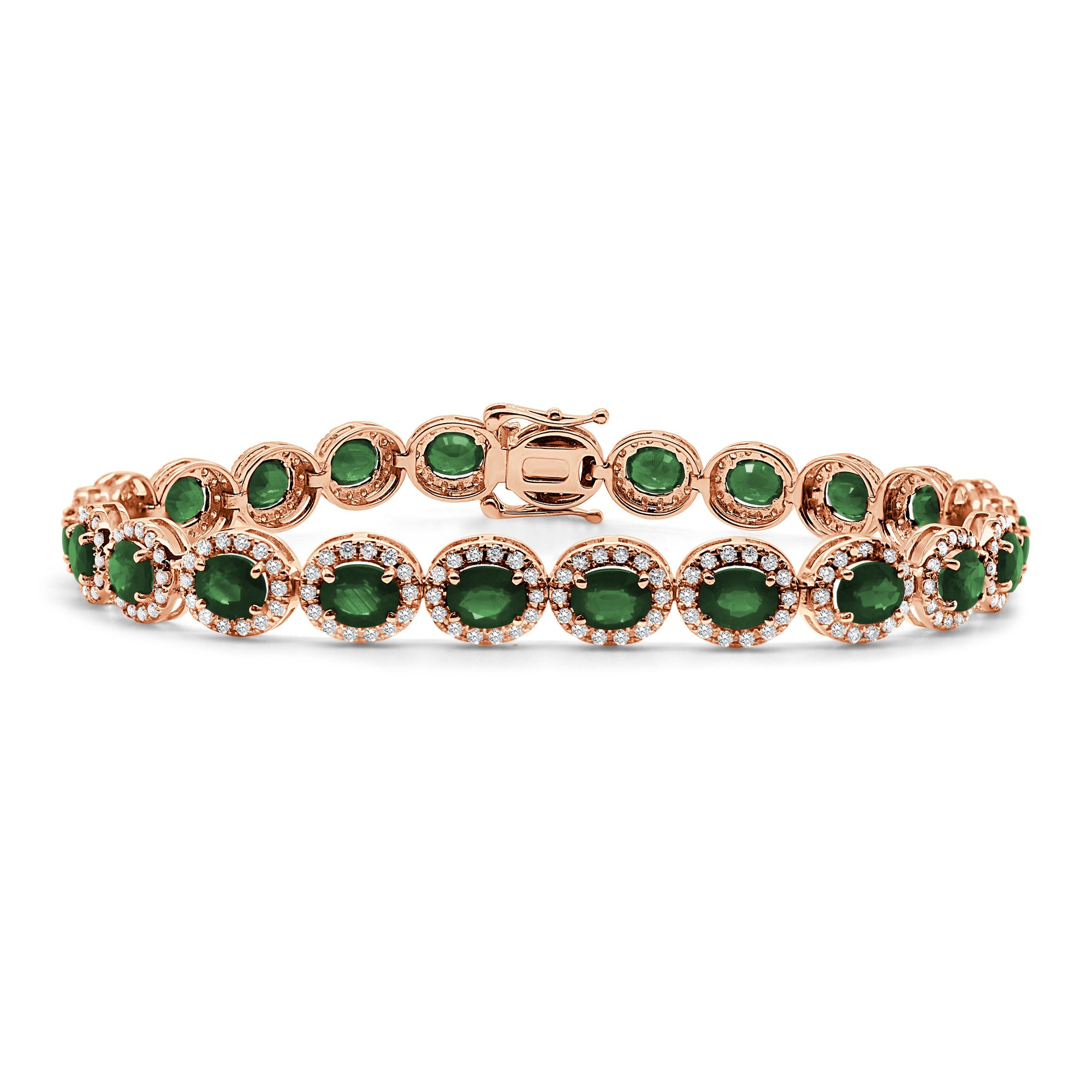 14K Gold Emerald & Diamond Tennis Bracelet - Rose