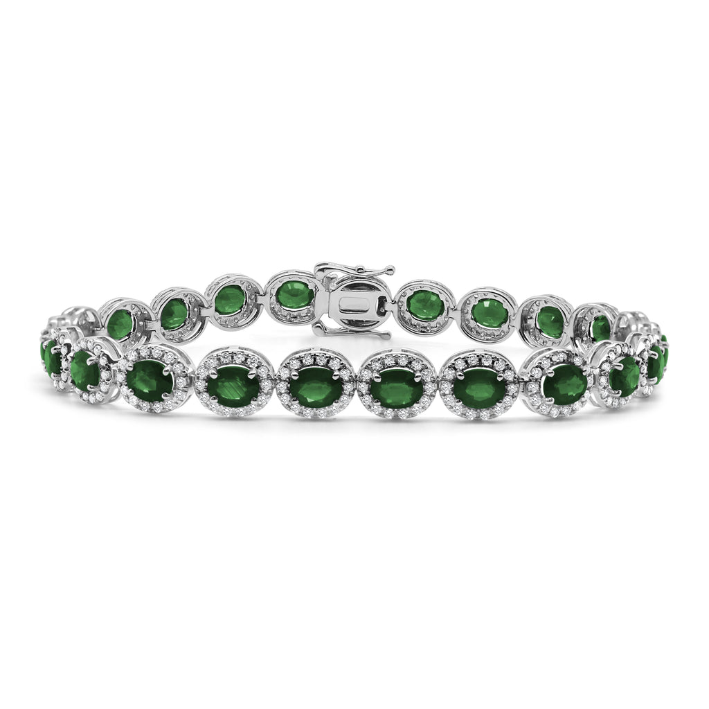 14K Gold Emerald & Diamond Tennis Bracelet - White