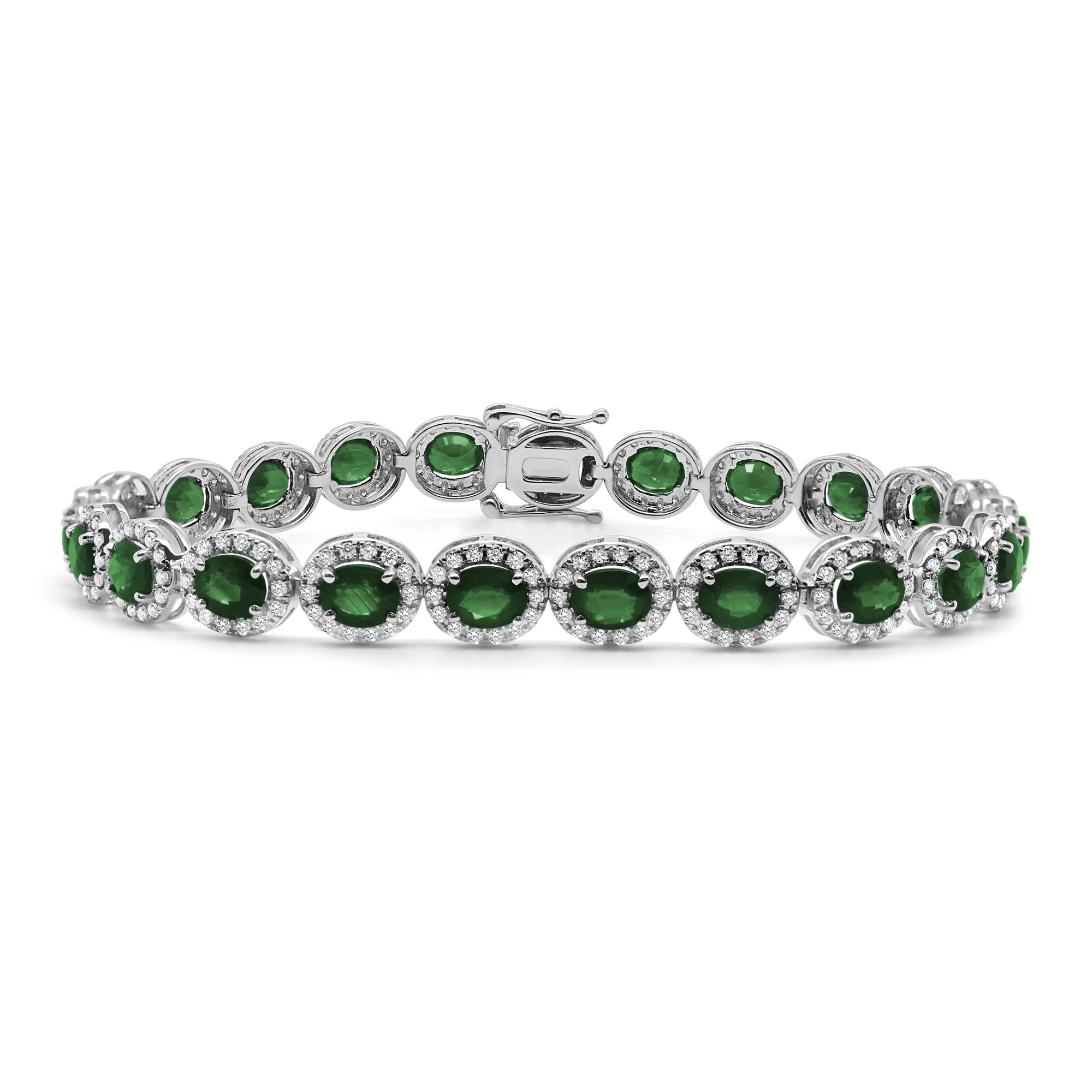 14K Gold Emerald & Diamond Tennis Bracelet - White