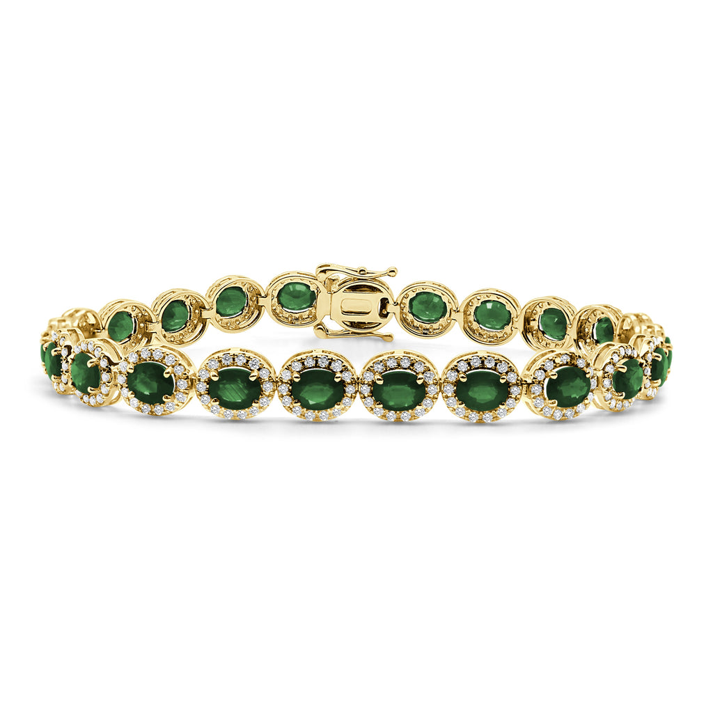 14K Gold Emerald & Diamond Tennis Bracelet - Yellow