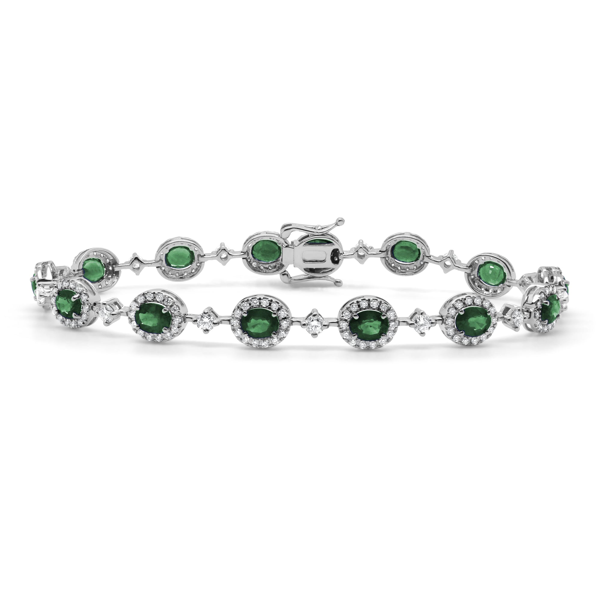 14K Gold Diamond & Emerald Bracelet-White