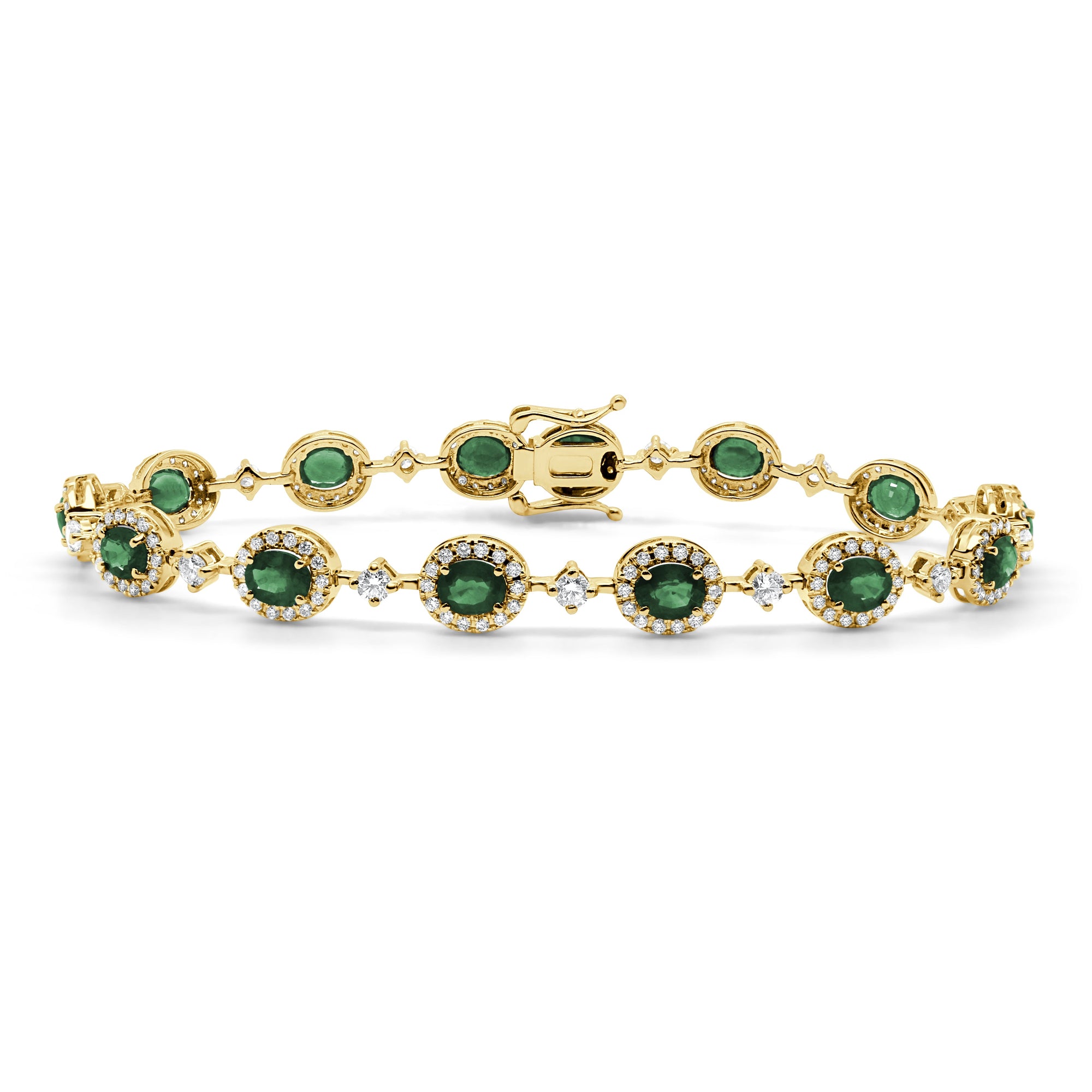 14K Gold Diamond & Emerald Bracelet-Yellow