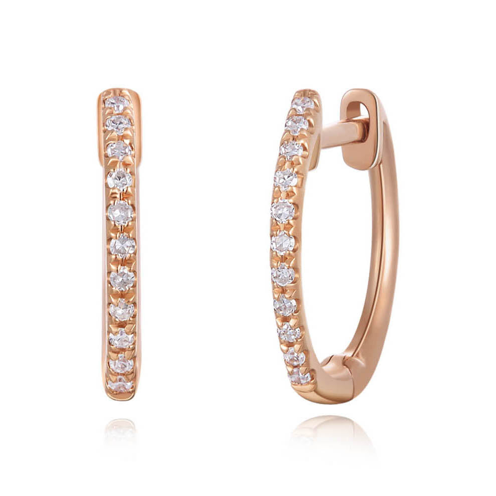 14K Gold Diamond Huggie Earrings - Rose