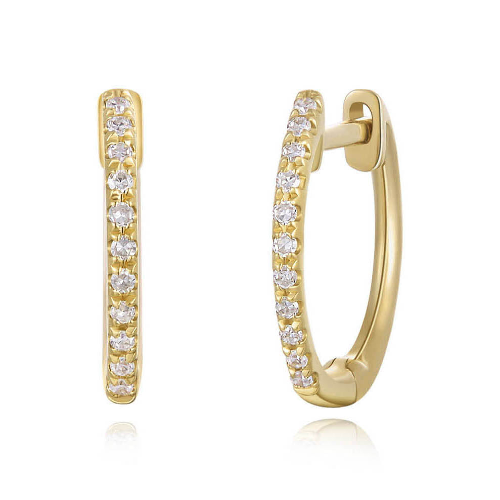 14K Gold Diamond Huggie Earrings - Yellow