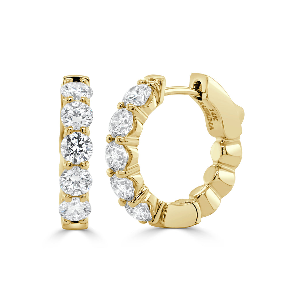 14K Gold Round Diamond Huggie Hoop Earrings – Yellow