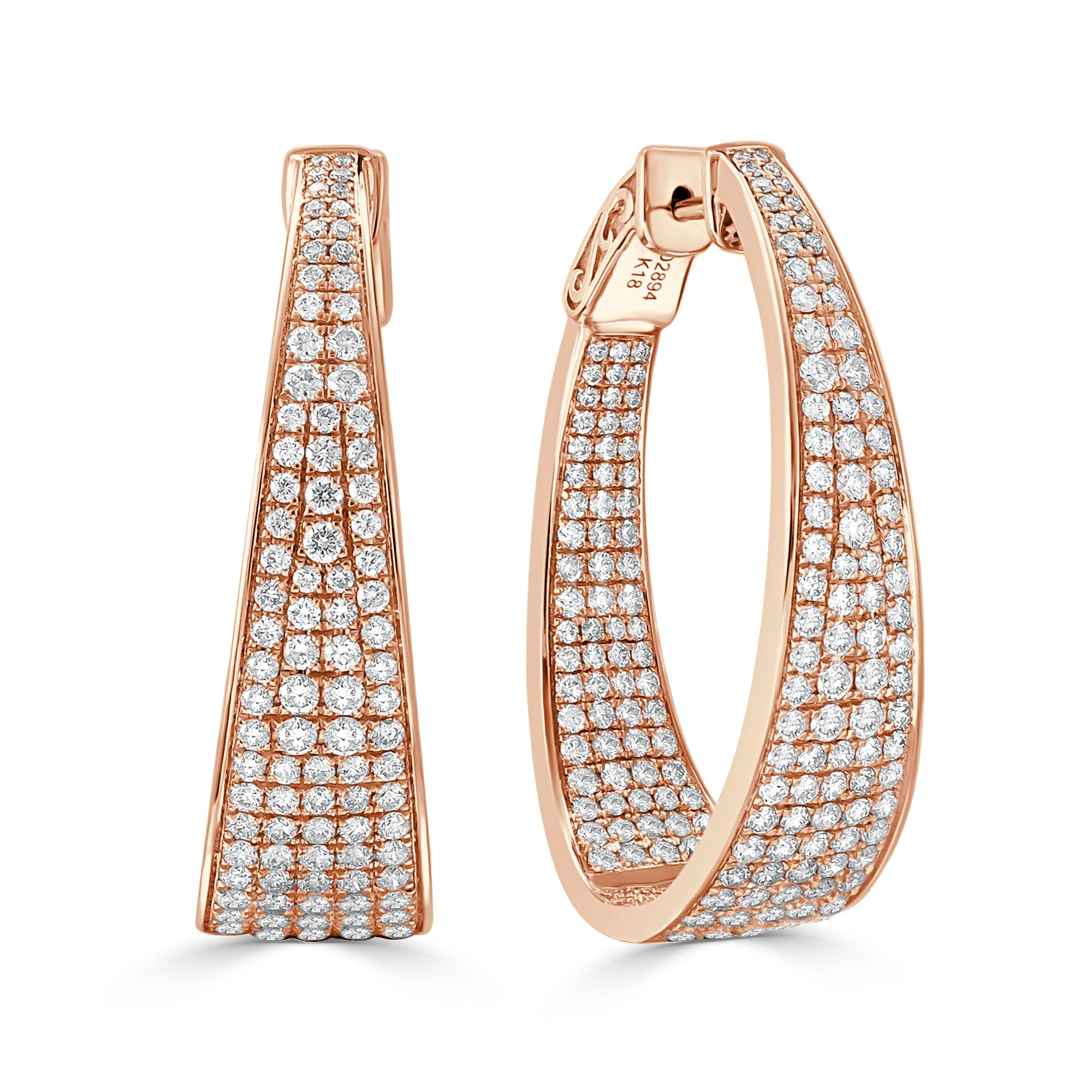 18K Gold Diamond Hoop Earrings - Rose