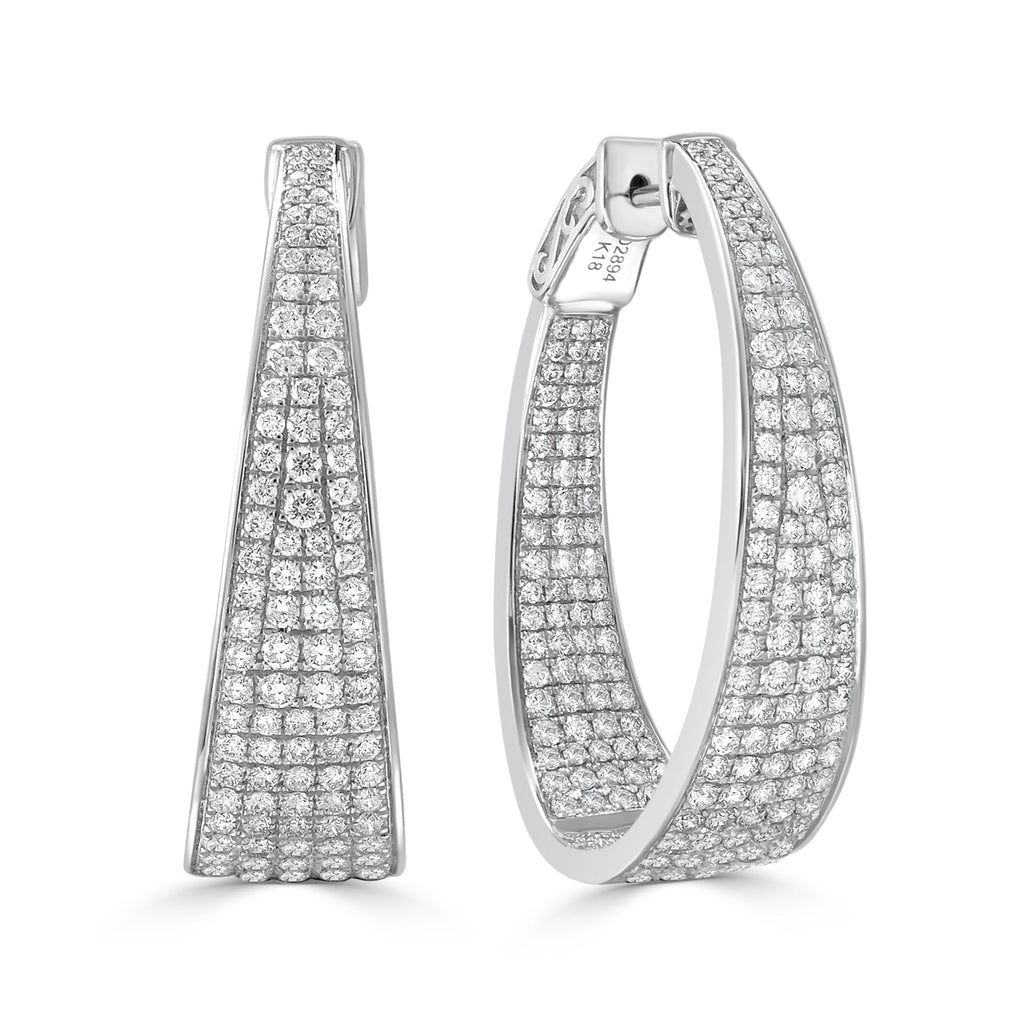18K Gold Diamond Hoop Earrings - White