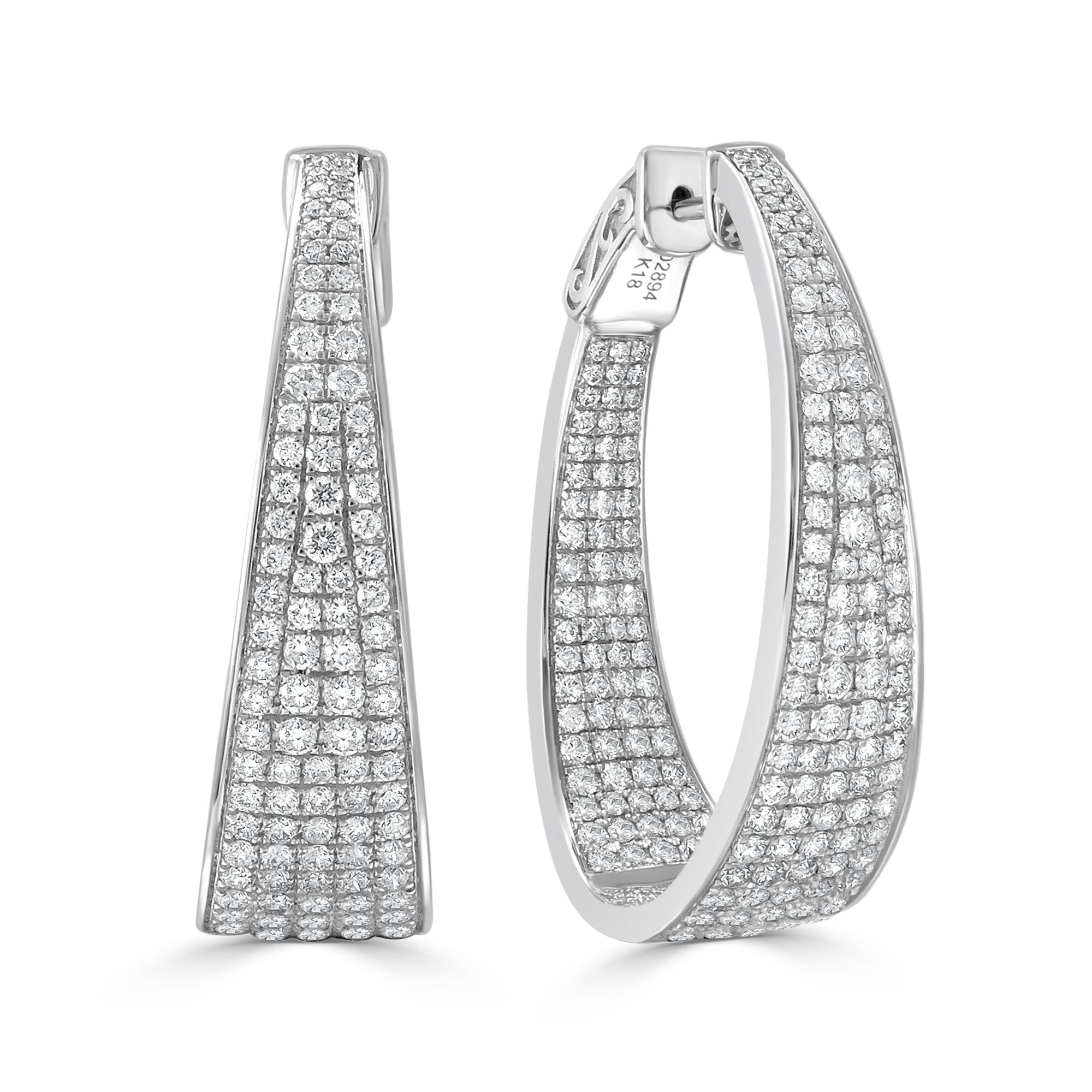 18K Gold Diamond Hoop Earrings - White