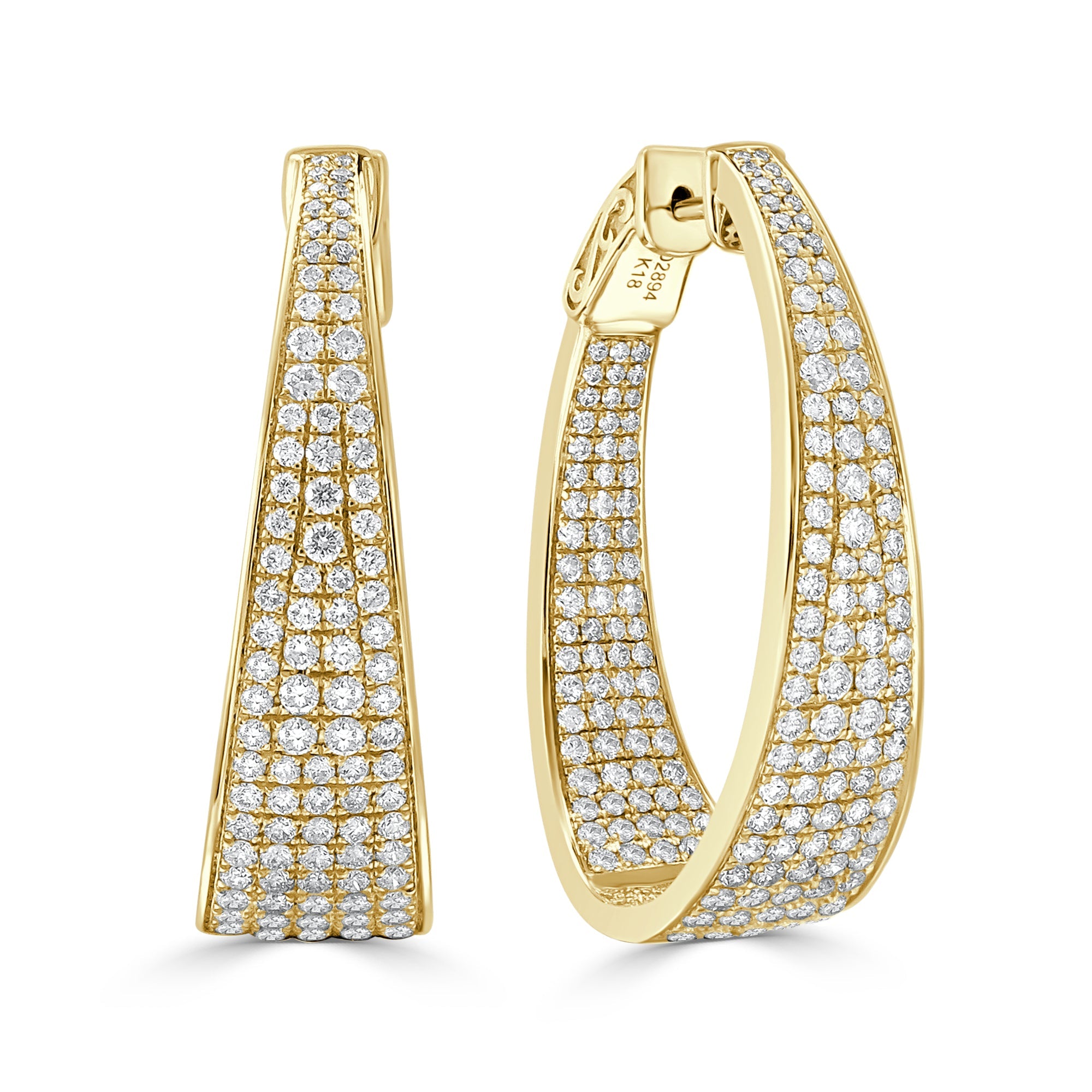 18K Gold Diamond Hoop Earrings - Yellow