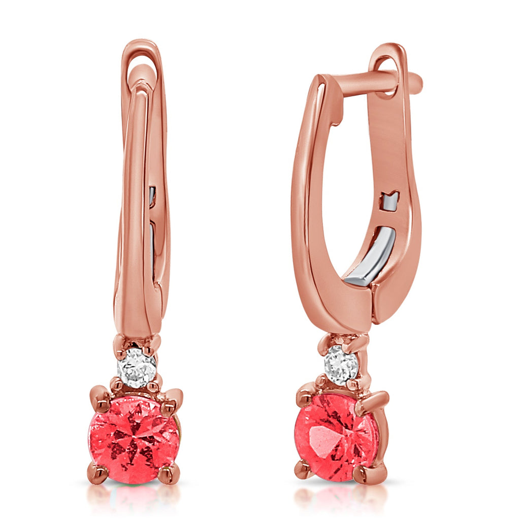 14K Gold Ruby & Diamond Drop Huggie Earrings-Rose