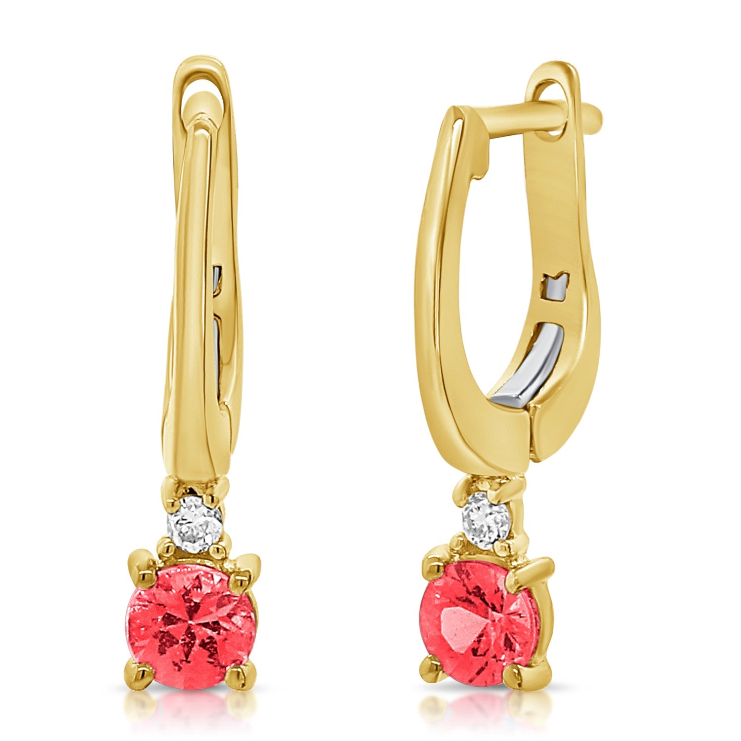 Ruby and Diamond Drop Huggie Earrings, 14K