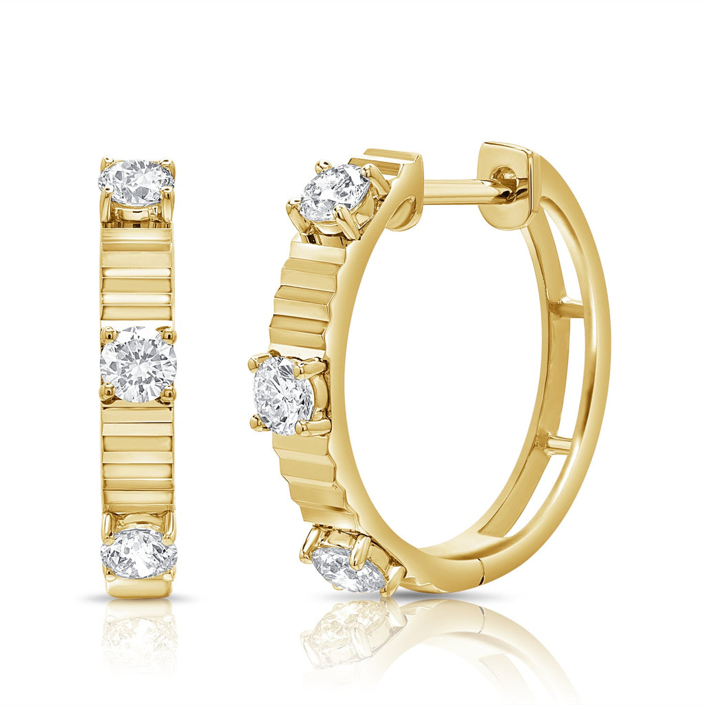 14K Gold & Diamond Hoop Earrings - Yellow
