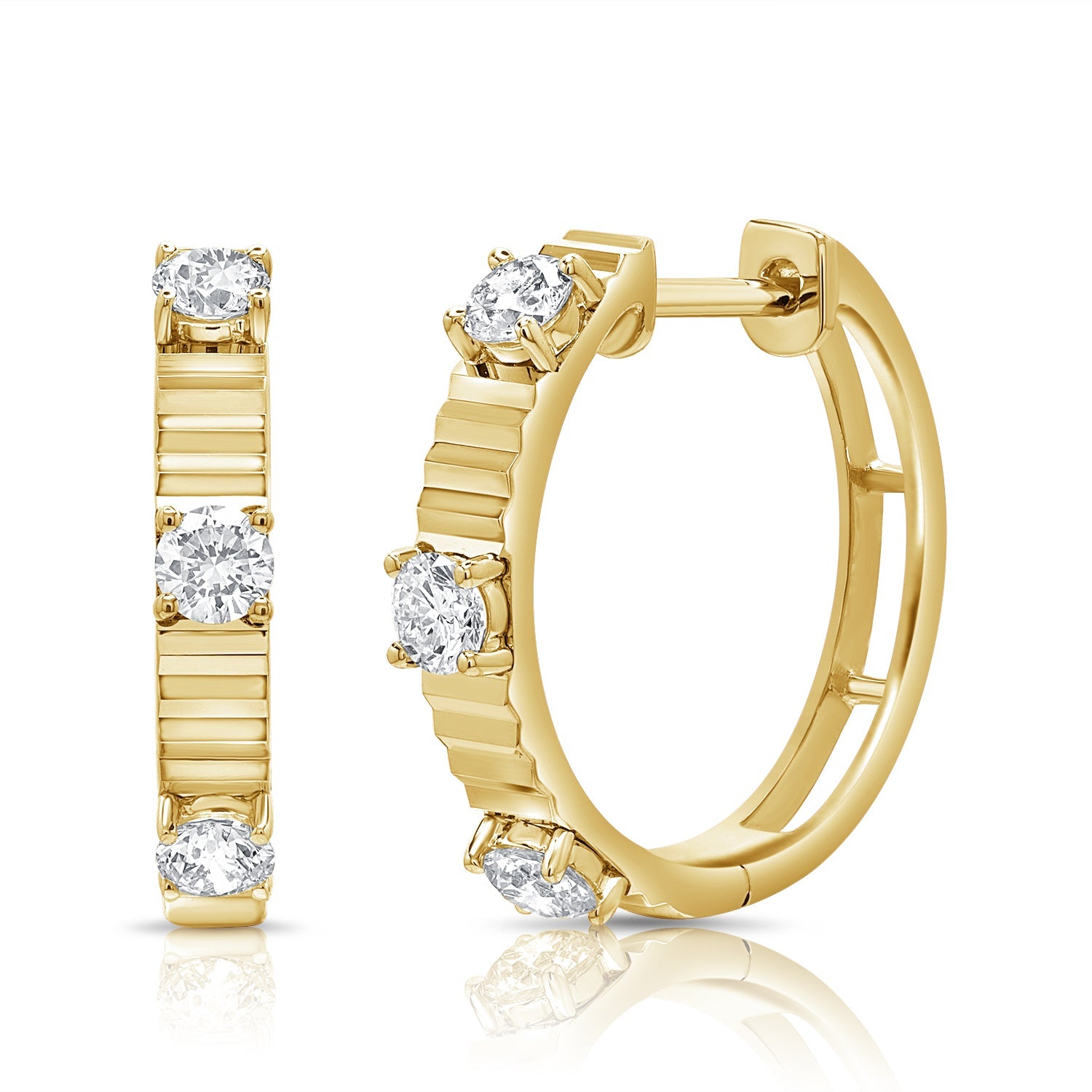 14K Gold & Diamond Hoop Earrings - Yellow