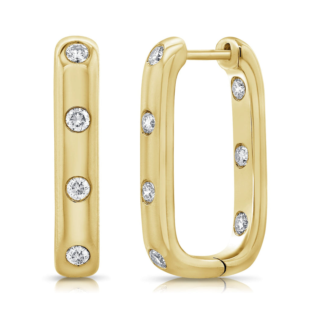 14K Gold Diamond Hoop Earrings - Yellow