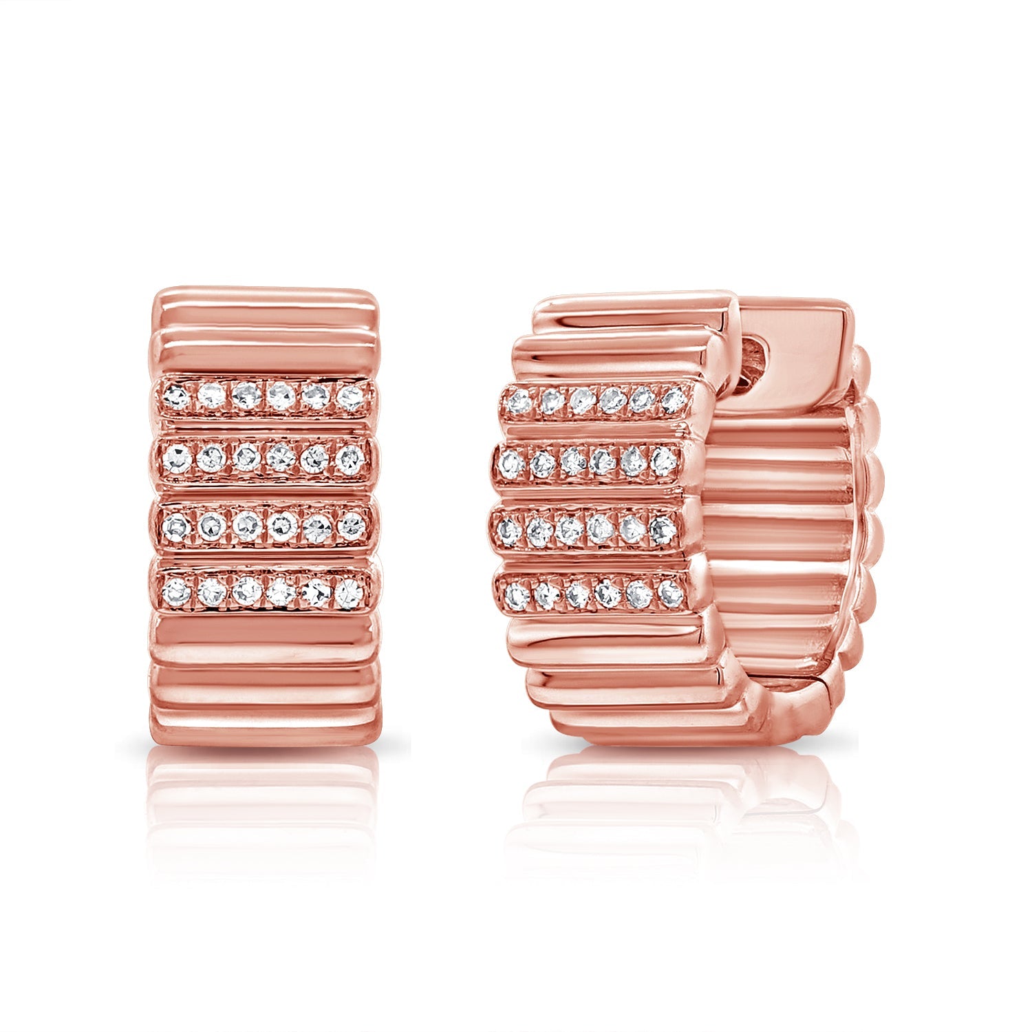 14K Gold Diamond Hoop Earrings - Rose