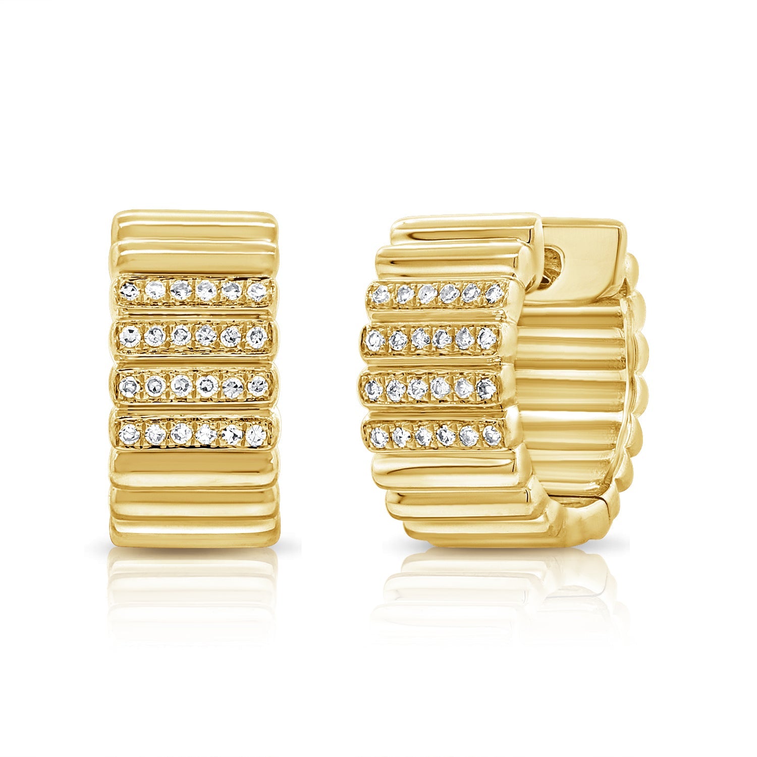 14K Gold Diamond Hoop Earrings - Yellow