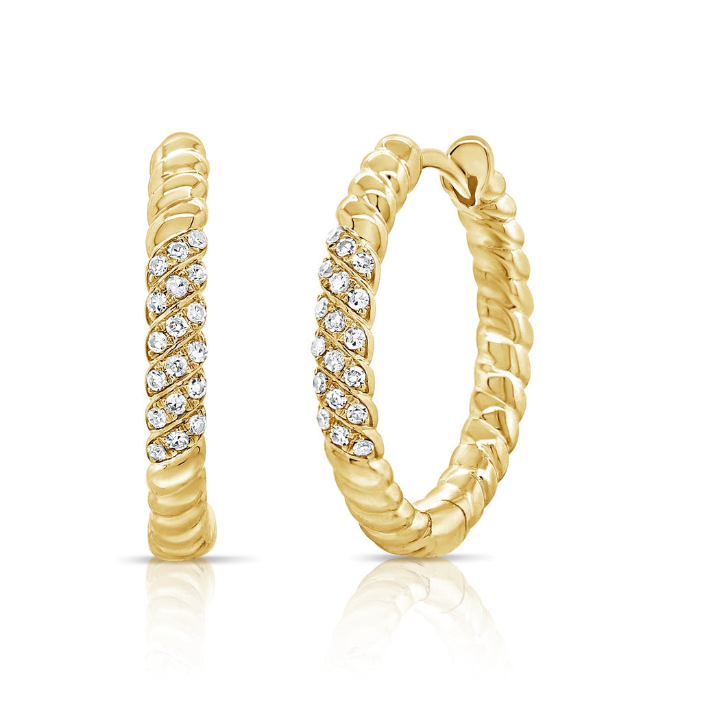 14K Gold Diamond Twisted Hoop Earrings - Yellow