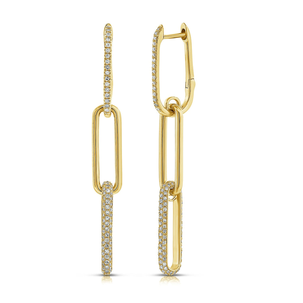 14K Gold Diamond Paperclip Link Dangle Earrings-Yellow