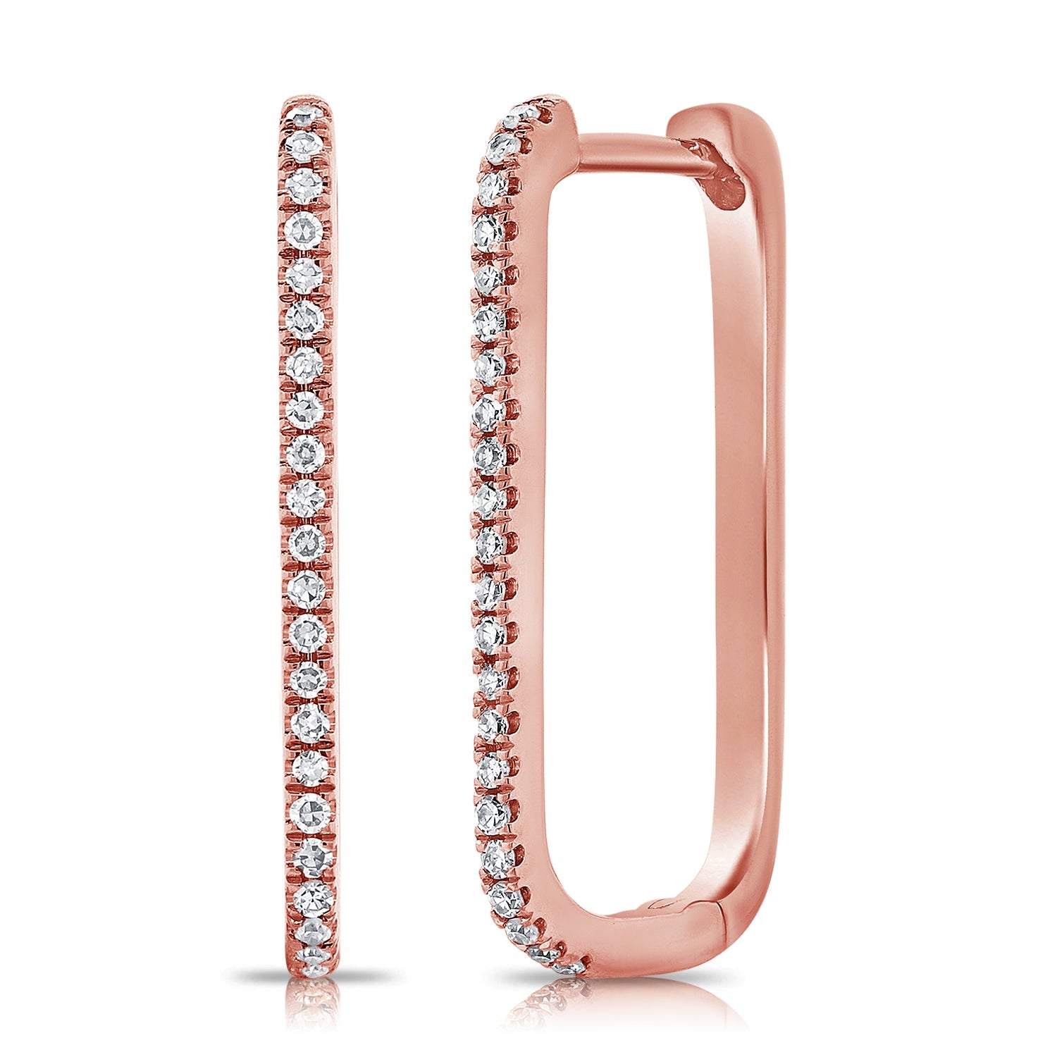 14K Gold Diamond Hoop Earrings - Rose