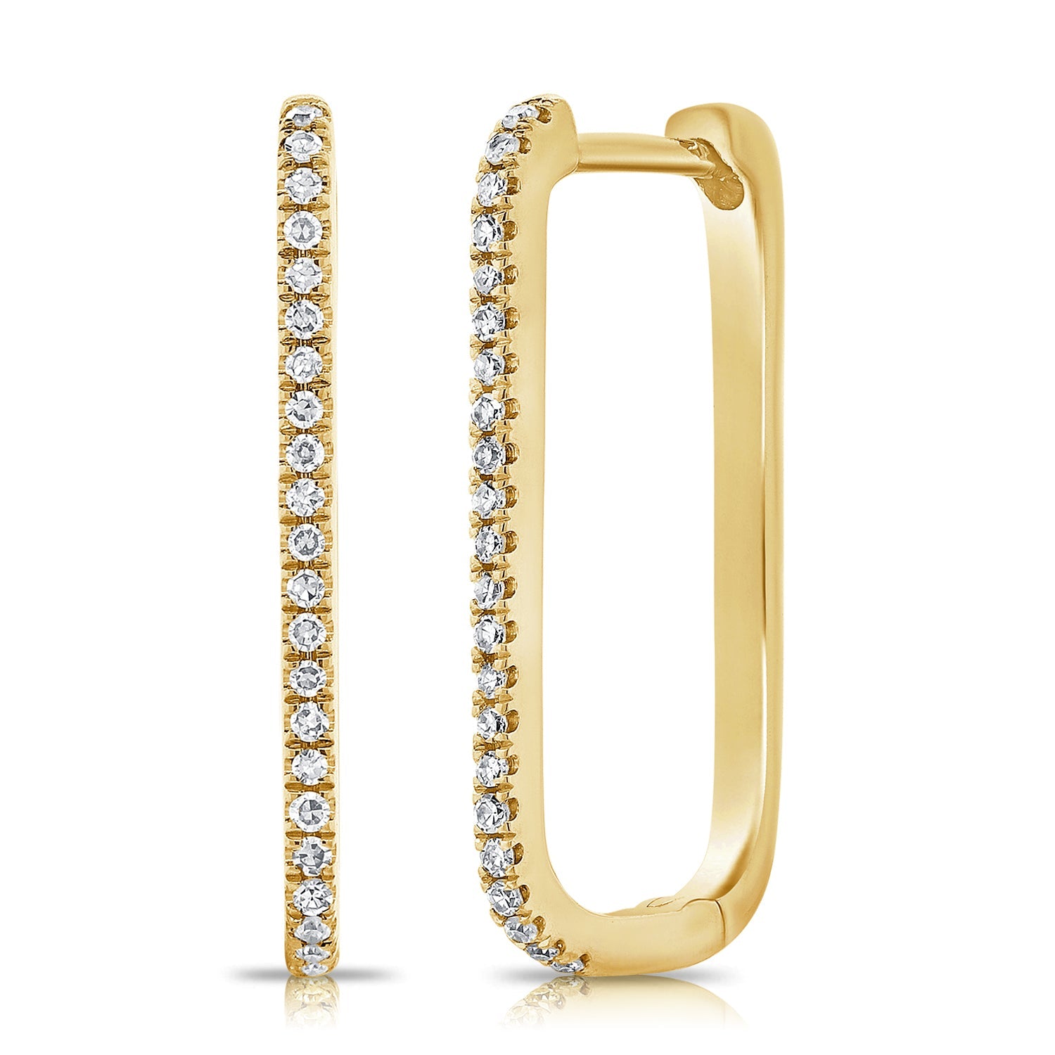 14K Gold Diamond Hoop Earrings - Yellow