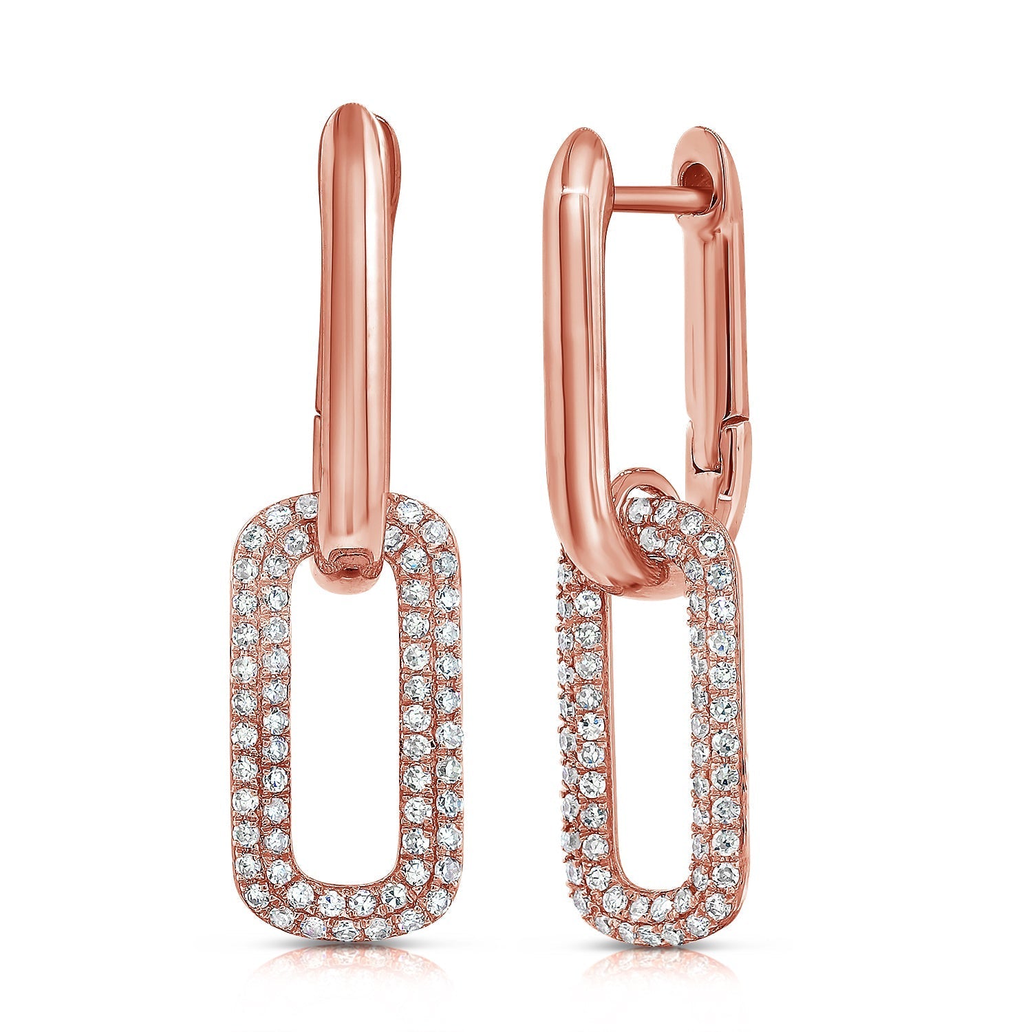 14k Gold & Diamond Paperclip Link Drop Earrings - Rose