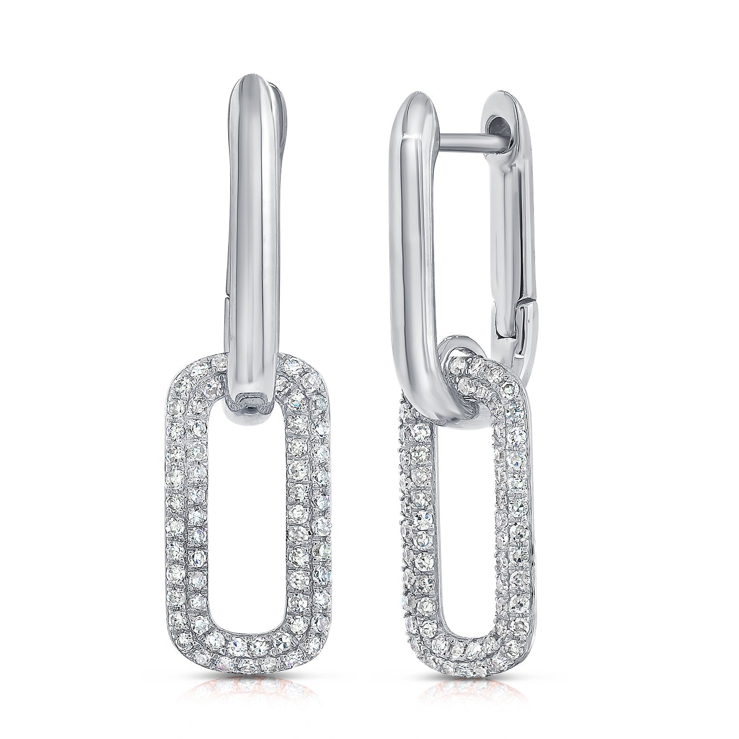 14k Gold & Diamond Paperclip Link Drop Earrings - White