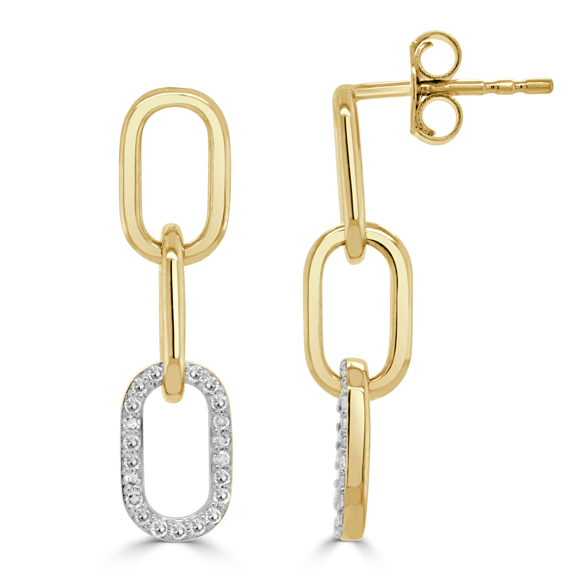 14K Gold & Diamond Paperclip Link Dangle Stud Earrings-Yello