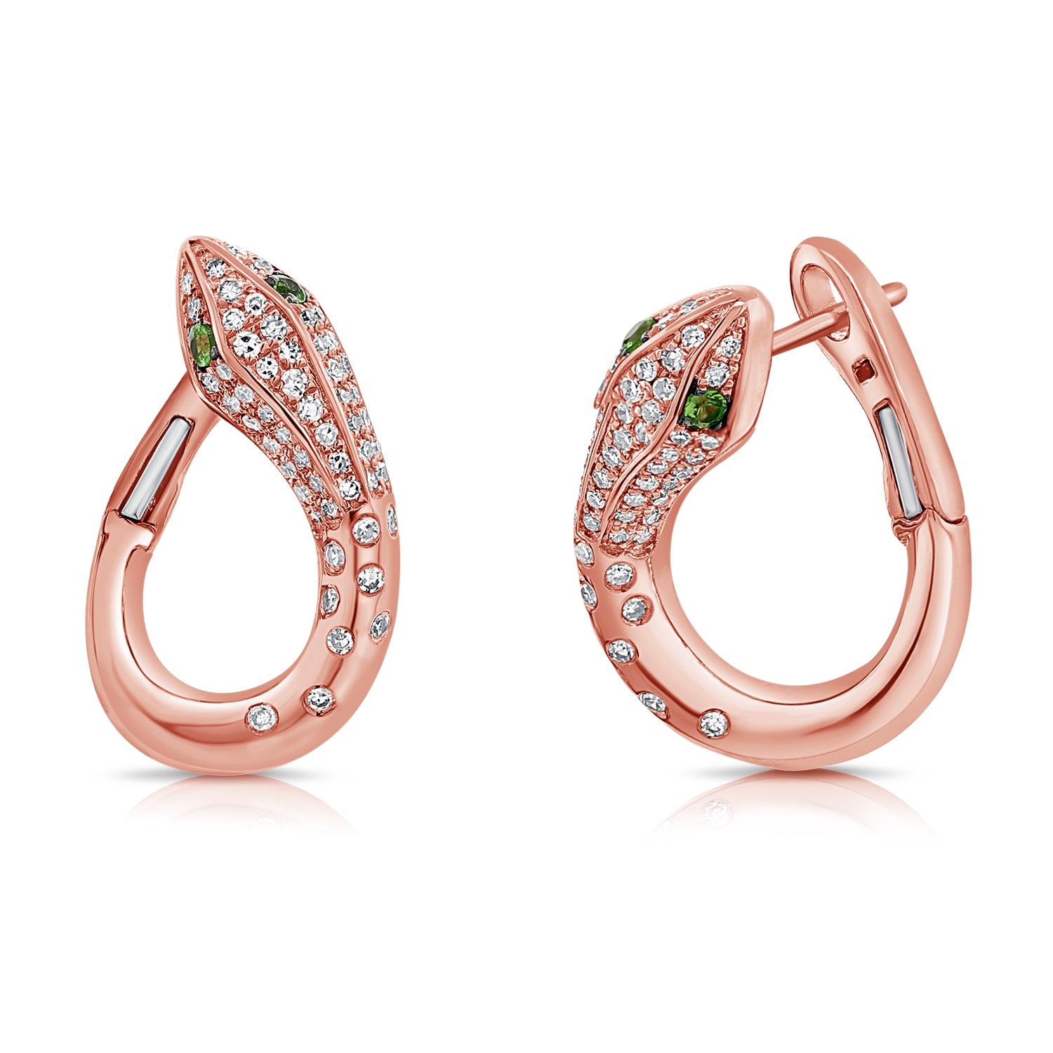 14K Gold Tsavorite & Diamond Huggie Earrings - Rose
