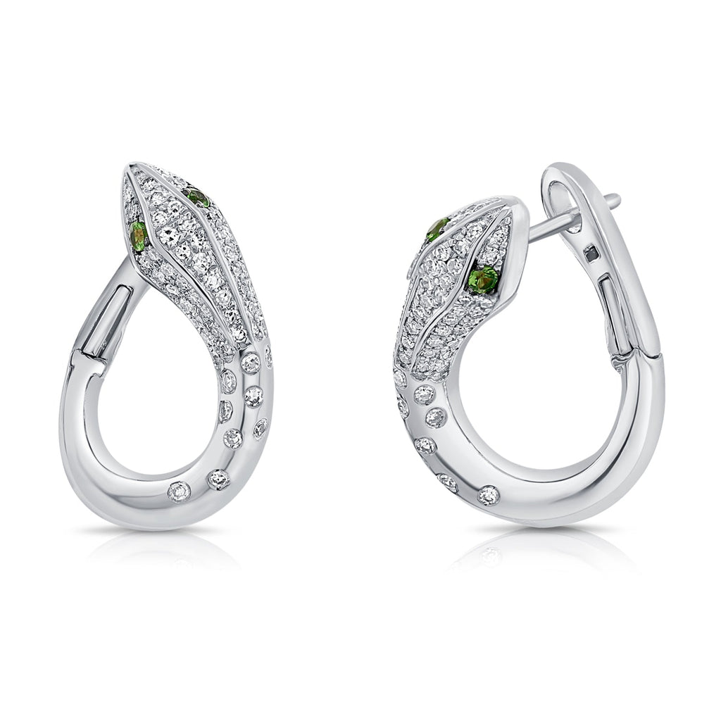 14K Gold Tsavorite & Diamond Huggie Earrings - White