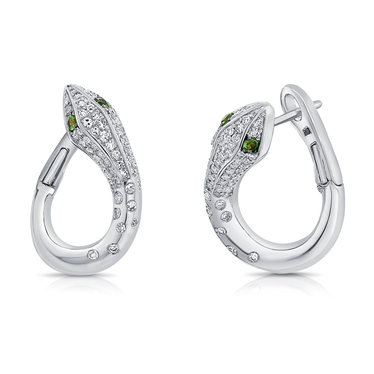 14K Gold Tsavorite & Diamond Huggie Earrings - White