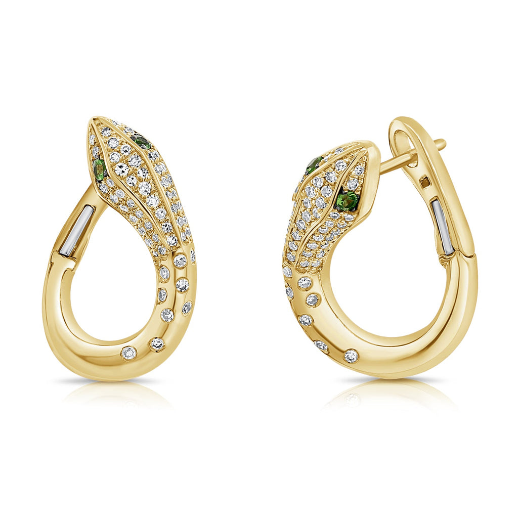 14K Gold Tsavorite & Diamond Huggie Earrings - Yellow