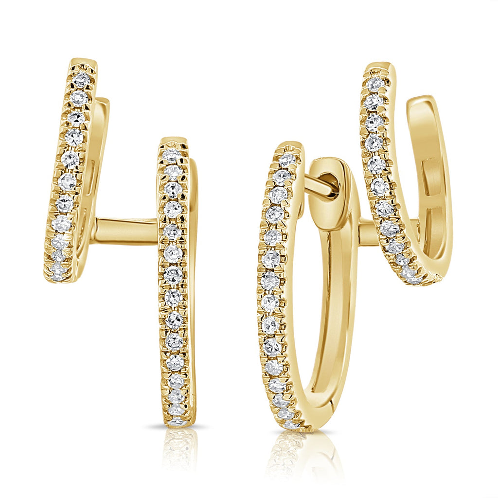 14K Gold Diamond Double Huggie Cuff Earrings-Yellow