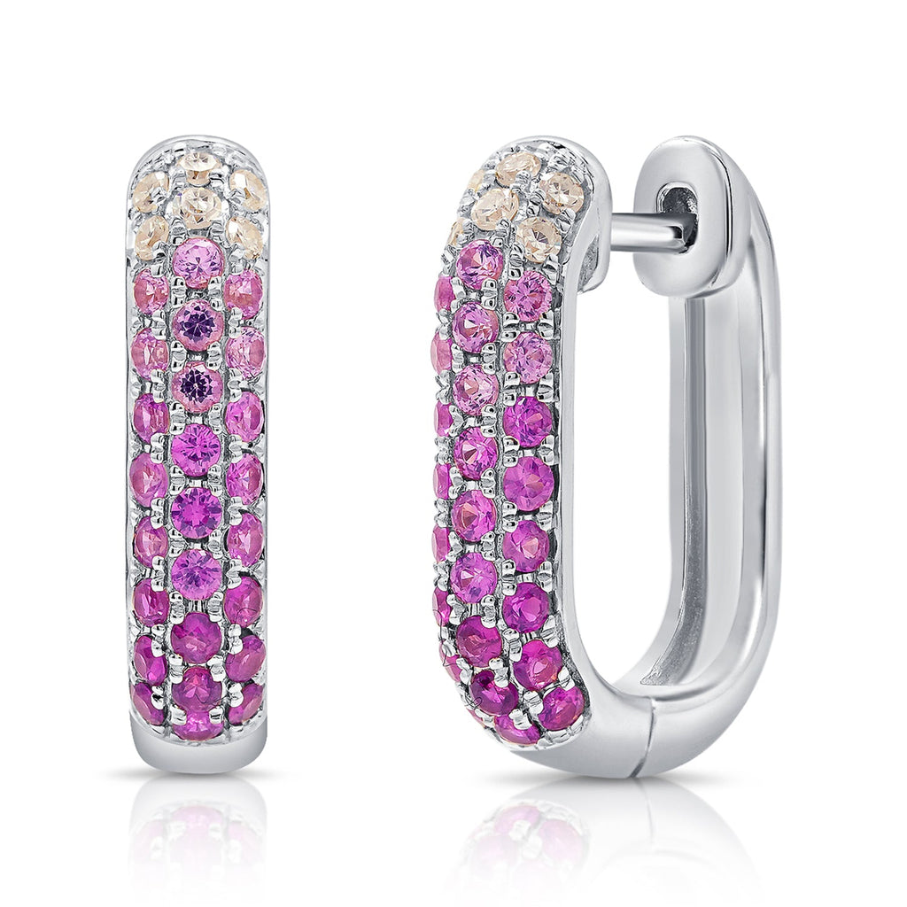 14K Gold Pink Sapphire & Diamond Hoop Earrings-White