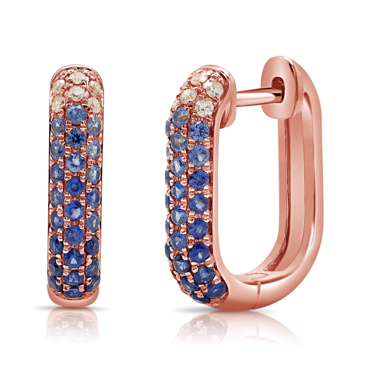 14K Gold Sapphire & Diamond Hoop Earrings-Rose