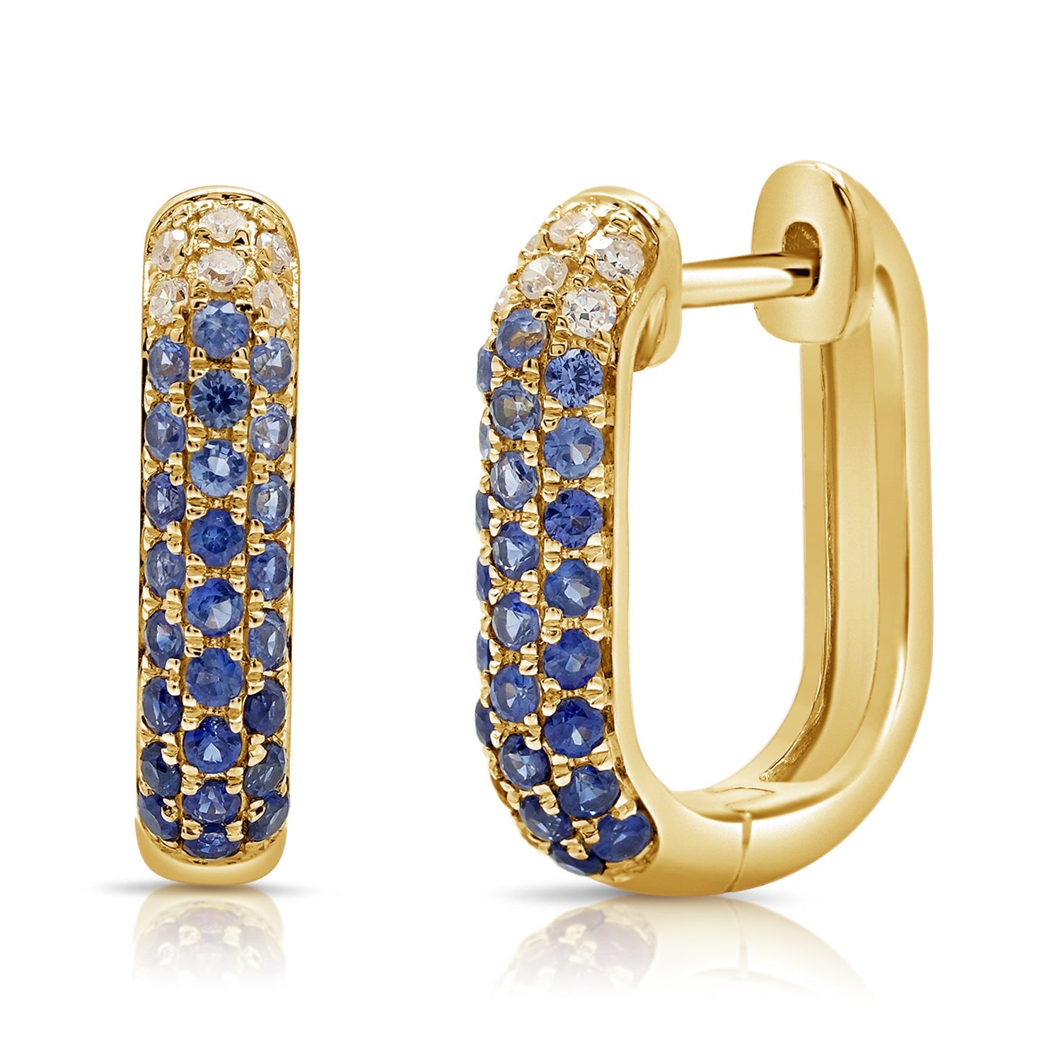 14K Gold Sapphire & Diamond Hoop Earrings-Yellow