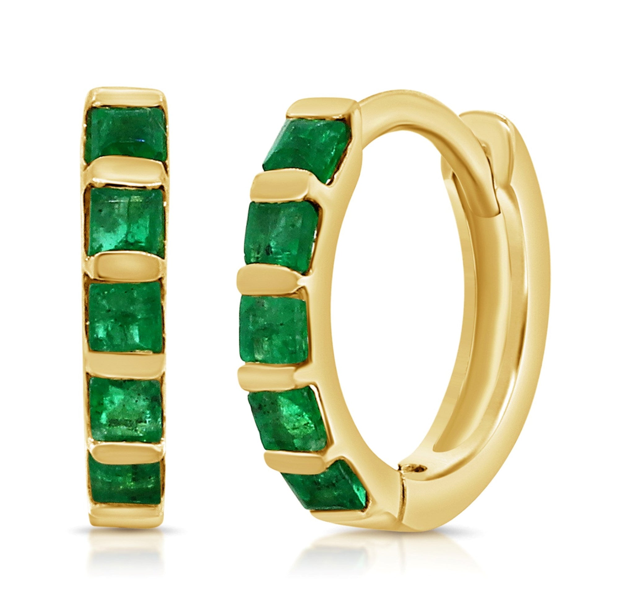 14K Gold Emerald Huggie Earrings