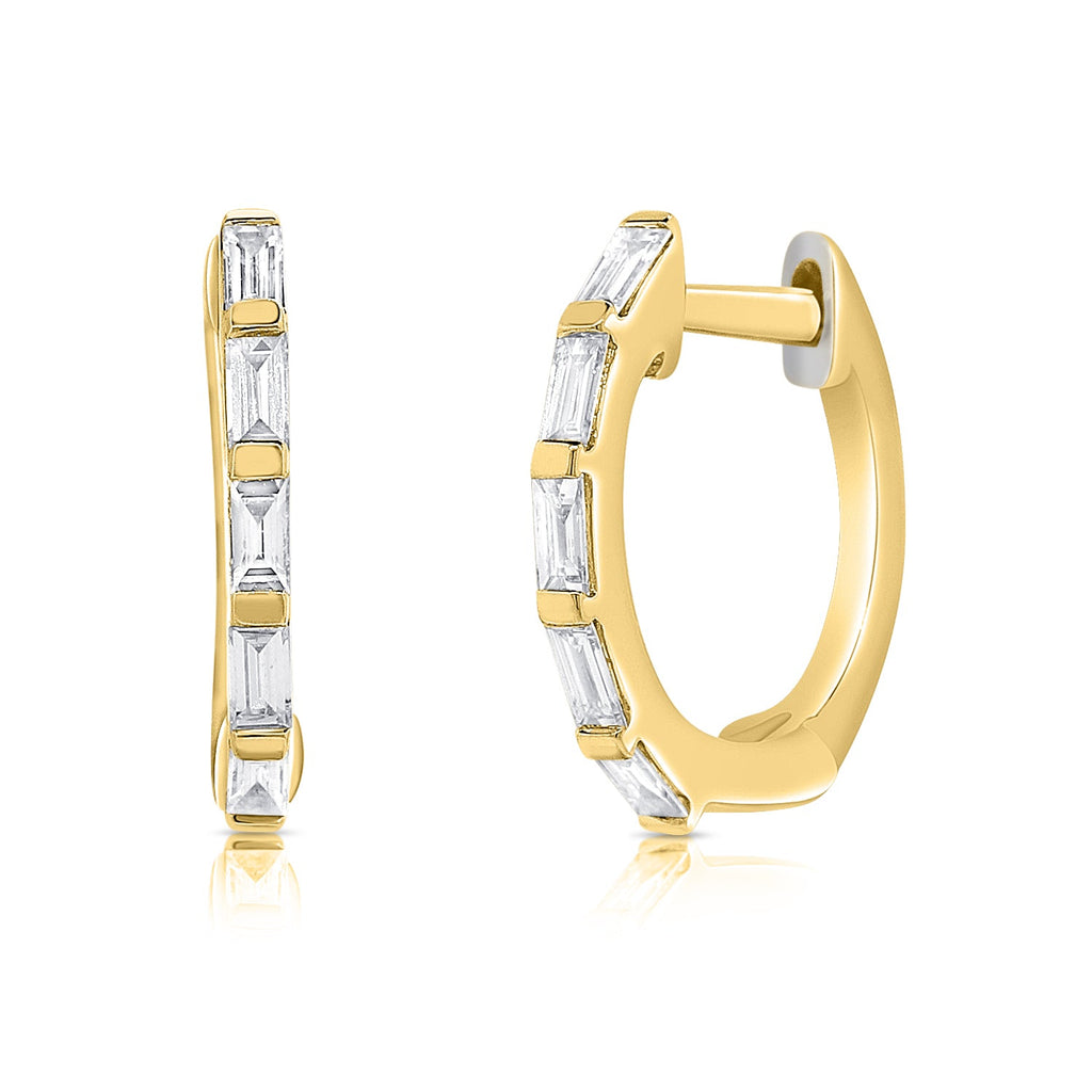 14K Gold Diamond Baguette Huggie Earrings – Yellow