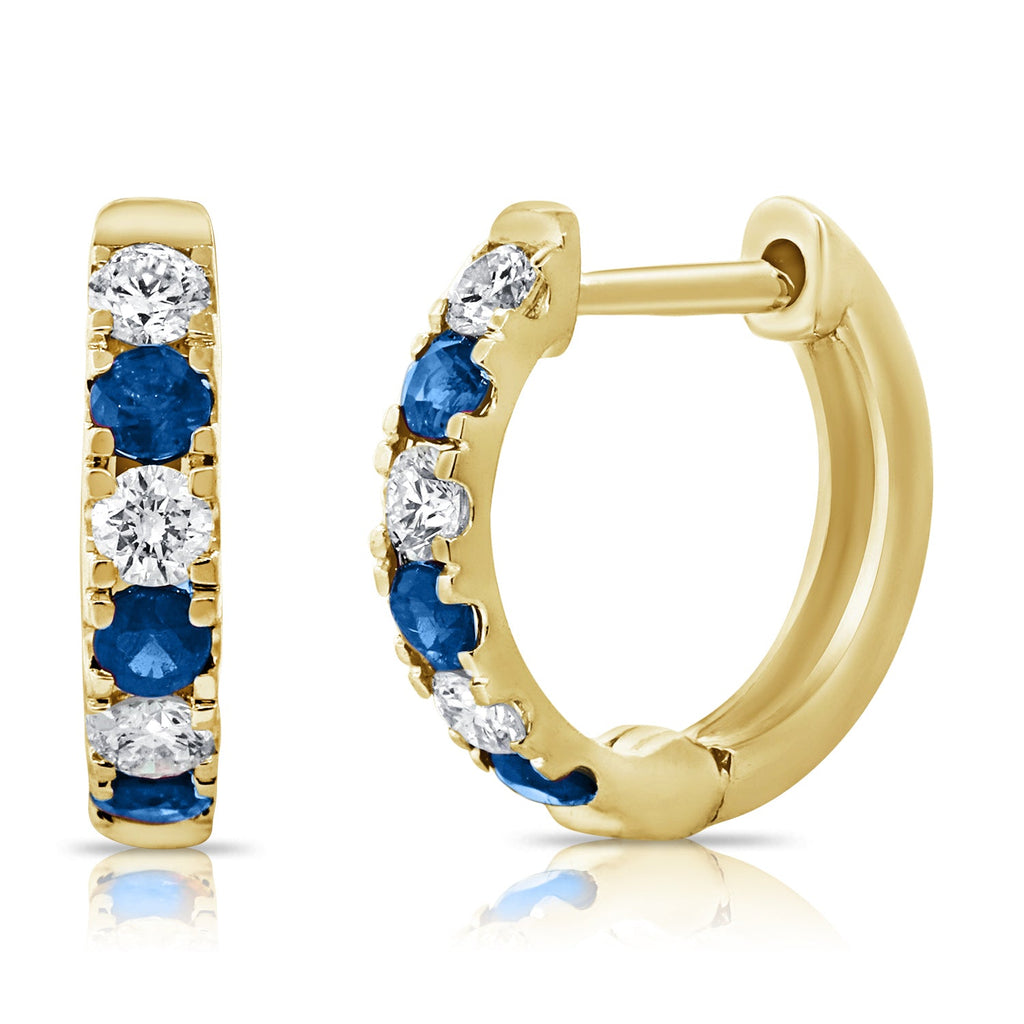 14K Gold Diamond & Sapphire Alternating Huggie Earrings-Yellow