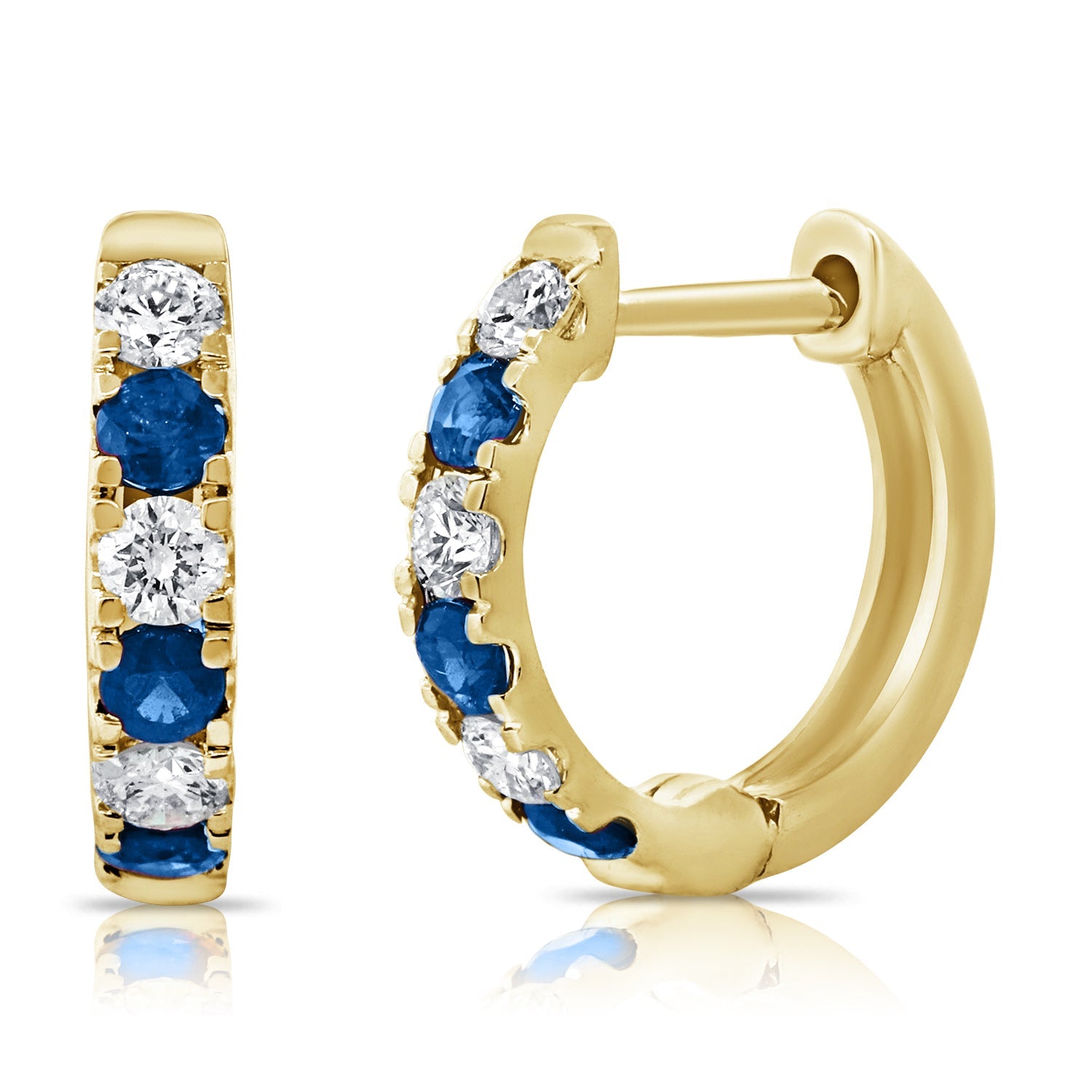 14K Gold Diamond & Sapphire Alternating Huggie Earrings-Yellow