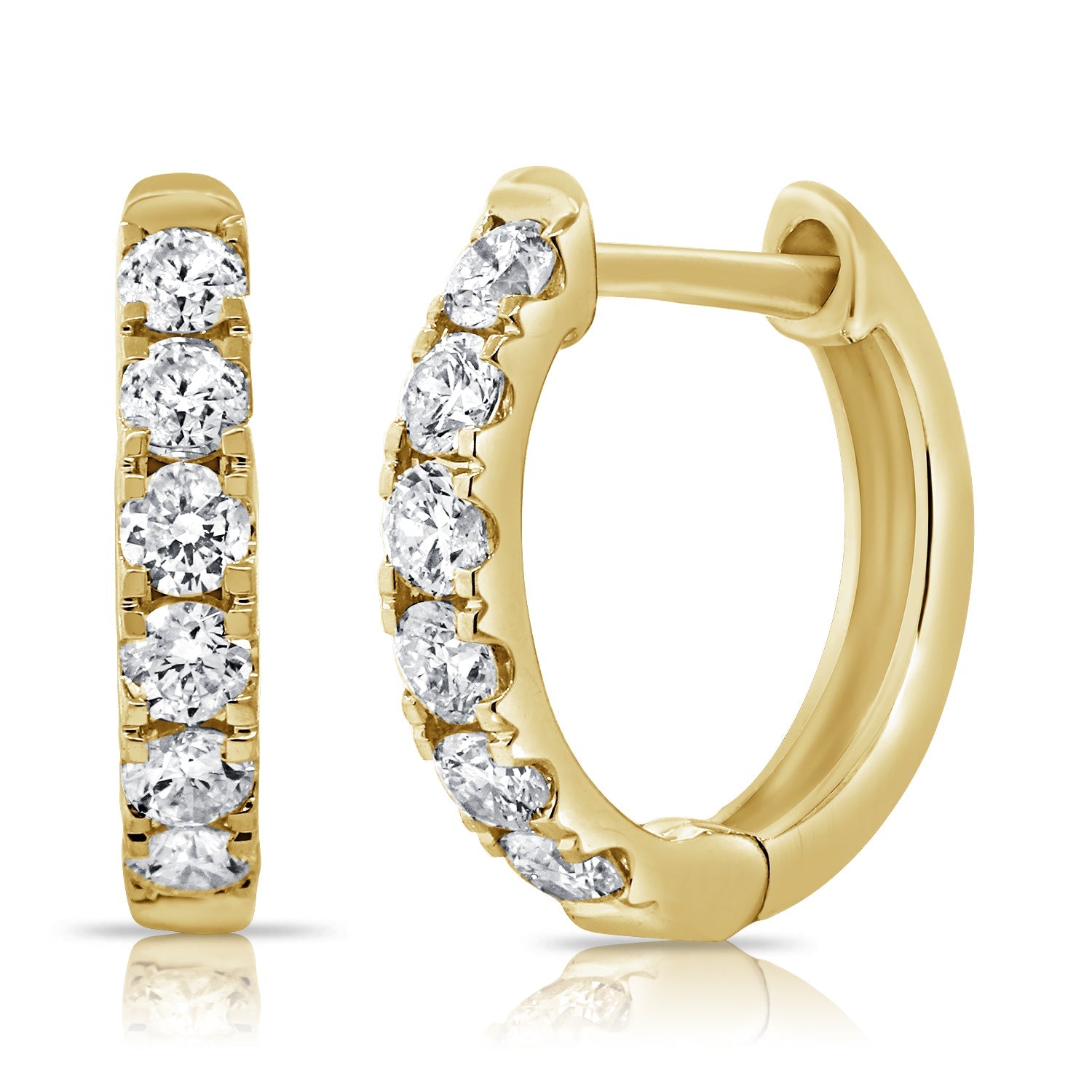 14K Gold Diamond Huggie Hoop Earrings - Yellow